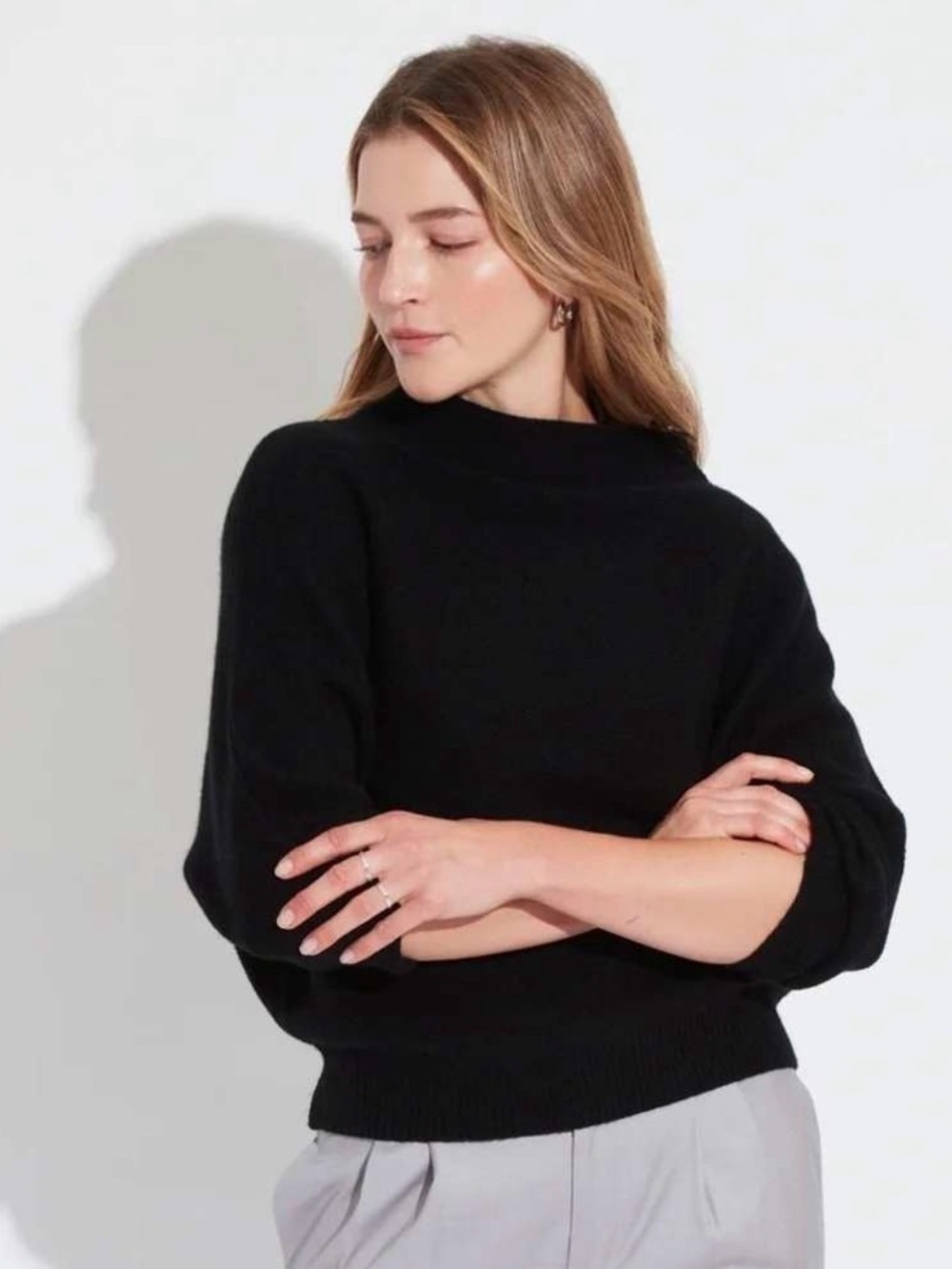The Reset R Label Essential Funnel Neck Wool cashmere Mock Sweater Black Dolman